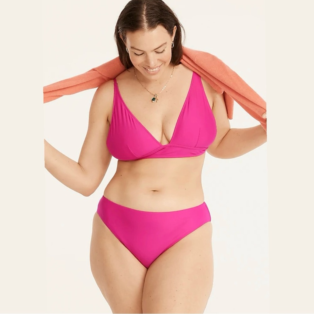 J. Crew French Bikini Top and High Rise Cheeky Bikini Bottom Radiant Fuschia 2X